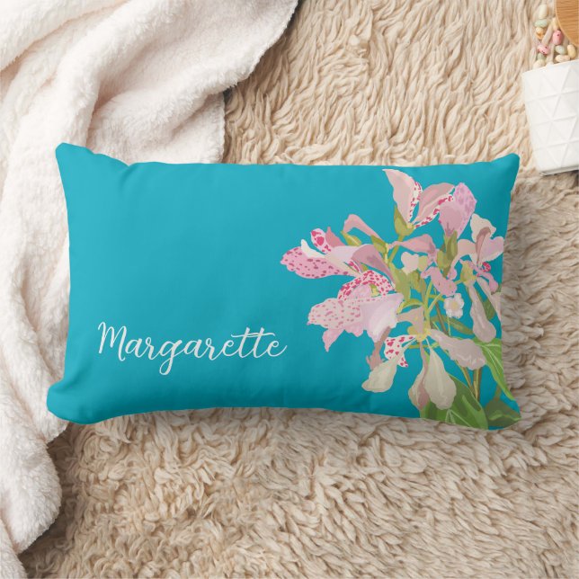 Coussin Rectangle Conception florale d'orchidée rose – Art botanique (Couverture)