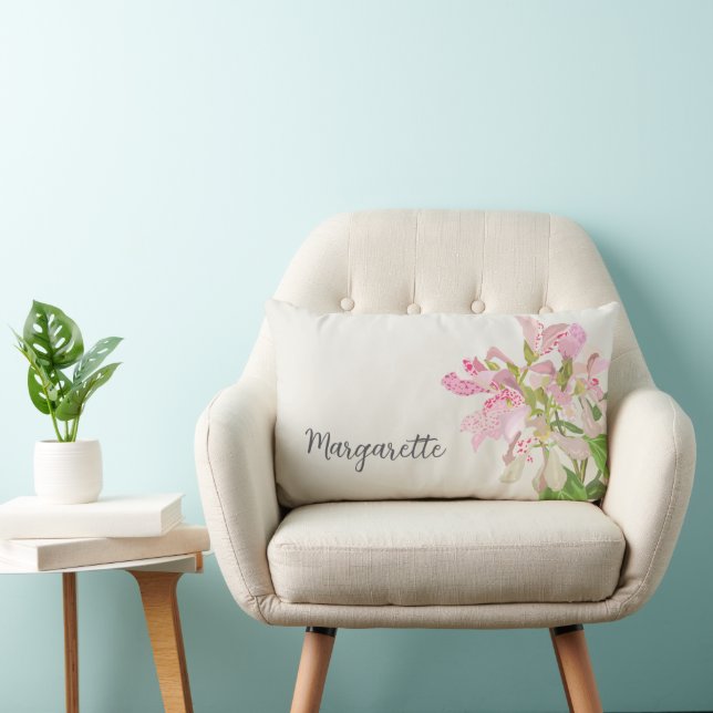 Coussin Rectangle Conception florale d'orchidée rose – Art botanique (Chaise)