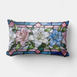 Coussin Rectangle Conception florale élégante de lys en verre coloré