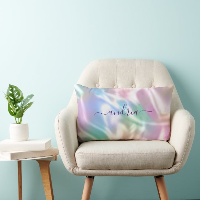 Coussin Rectangle Conception iridescente, Personnalisez le nom en éc (Chaise)