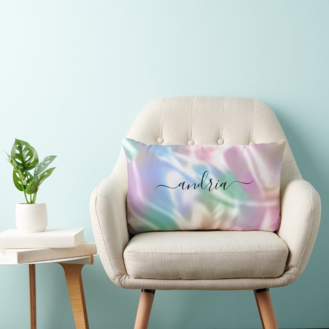 Coussin Rectangle Conception iridescente, Personnalisez Nom en écrit (Chaise)