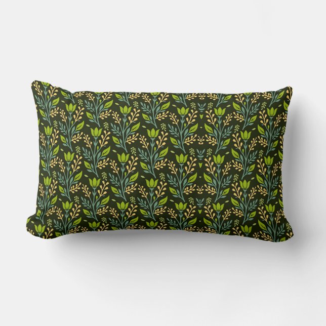 Coussin Rectangle Conception sophistiquée de motifs floraux bleus et (Recto)