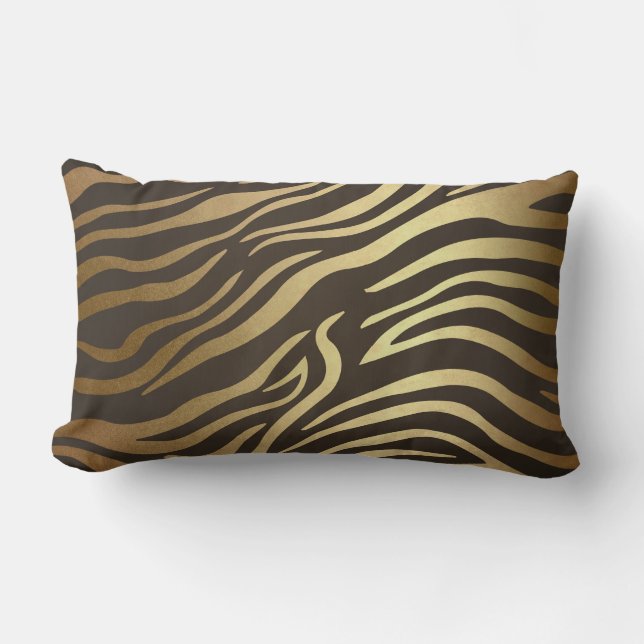 Coussin Rectangle Contemporain Golden Black Zebra Safari peau (Recto)