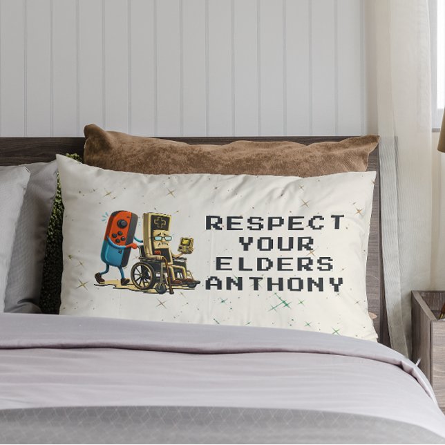 Coussin Rectangle Contrôle de jeu rétro drôle de respect de vos aîné (Créateur téléchargé)
