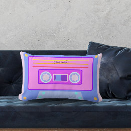 Coussin Rectangle Cool Retro rose violet bleu 80s 90s Cassette Dorm