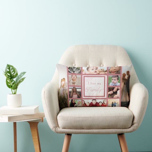 Coussin Rectangle Cool rose et tendance I Love My Family Photo Colla (Chaise)