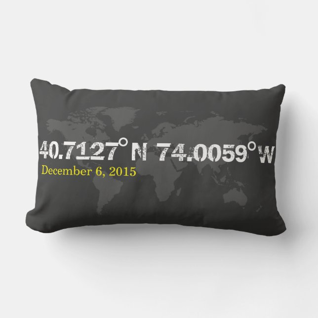 Coussin Rectangle coordonnées mondiales grises date de mariage date  (Recto)