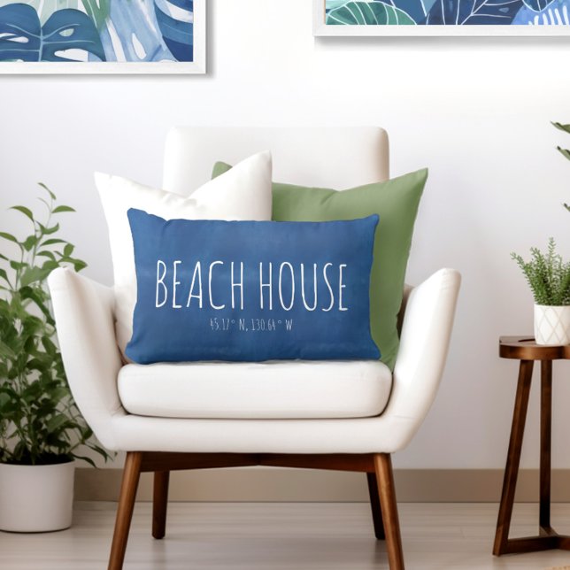 Coussin Rectangle Coordonnées personnalisées Blue Beach House (Add your own Beach House map co-ordinates to this Totally Coast throw pillow.)