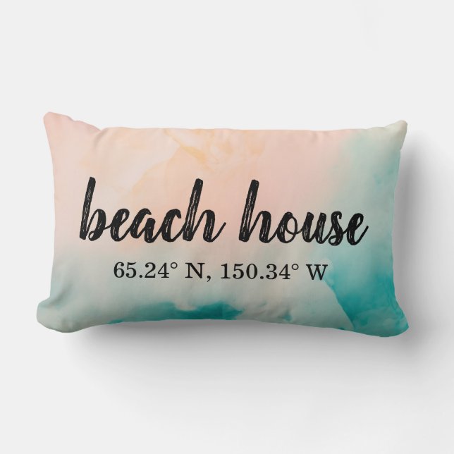 Coussin Rectangle Coordonnées personnalisées de Beach House (Recto)