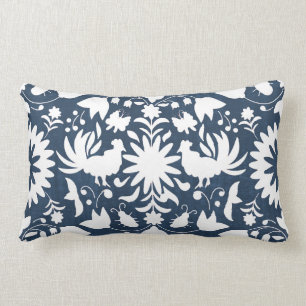 Coussin Rectangle Copie d'Otomi, bleu marine et carreau de Boho de