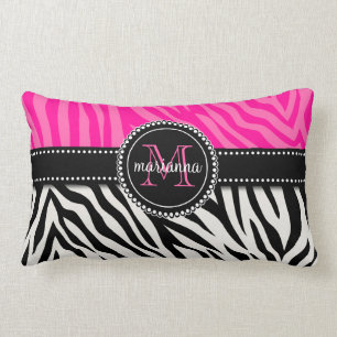Coussin Rectangle Copie rose noire Girly moderne de zèbre