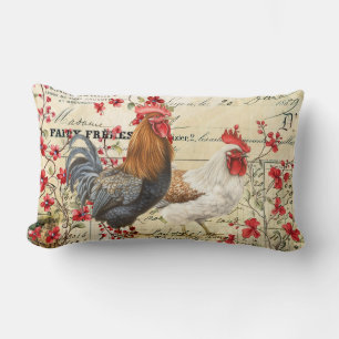 Coussin Rectangle Coq vintage et Hen Ephemera