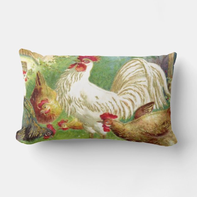Coussin Rectangle Coq vintage et poulets (Recto)