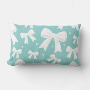 Coussin Rectangle Coquette Bleue Avec Perles Et Rubans Blancs 