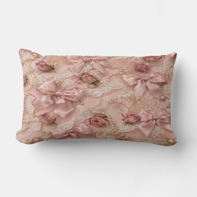 Coussin Rectangle Coquette Lace & Pearls Pillow (Recto)