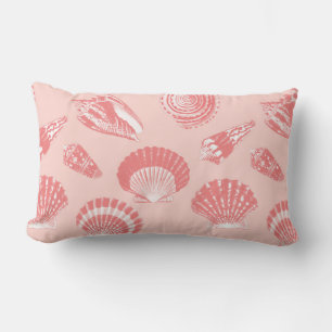 Coussin Rectangle Coquillages - corail rose et blanc