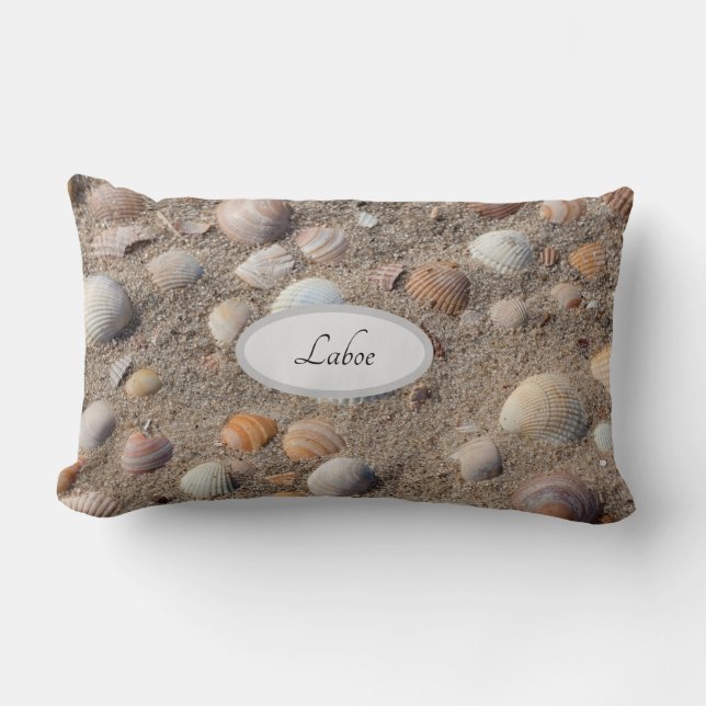 Coussin Rectangle Coquillages de mer à la plage photo avec texte (Recto)