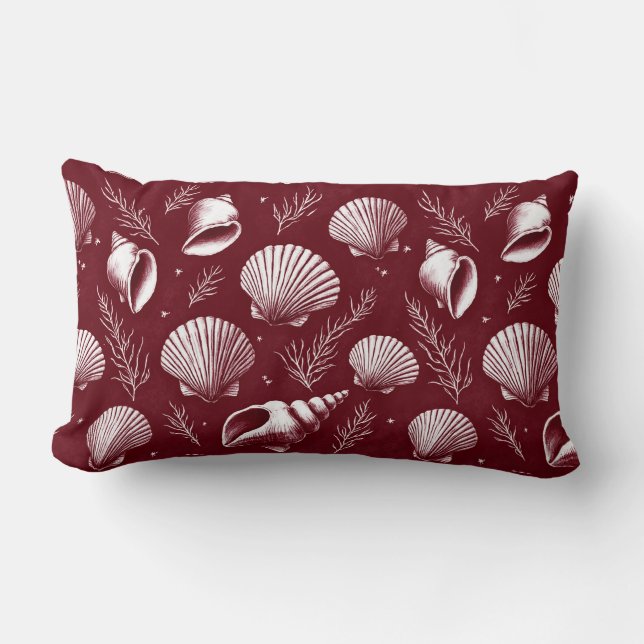 Coussin Rectangle Coquillages et algues à Maroon et Blanc (Recto)