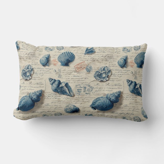 Coussin Rectangle Coquillages sur parchemin à l'écriture française (Recto)