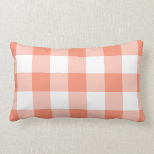 Coussin Rectangle Corail et blanc En vichy Motif