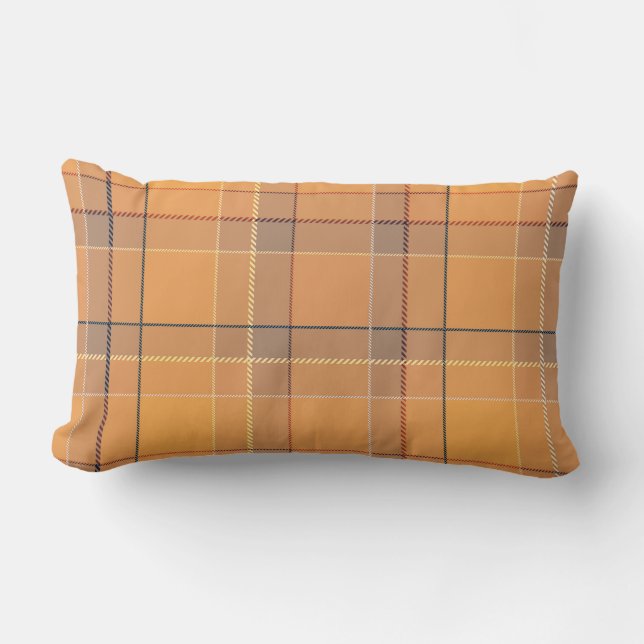 Coussin Rectangle Corail, orange, tartan brun plaid. jeter l'oreille (Recto)