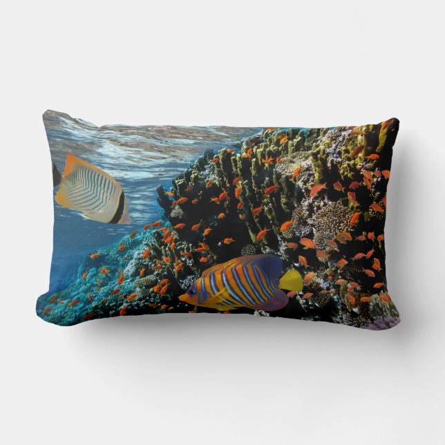 Coussin Rectangle Corail Reef avec feu Corail et poissons exotiques (Recto)