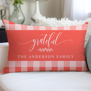 Coussin Rectangle Corail & Vérification de buffle blanc Grateful Per