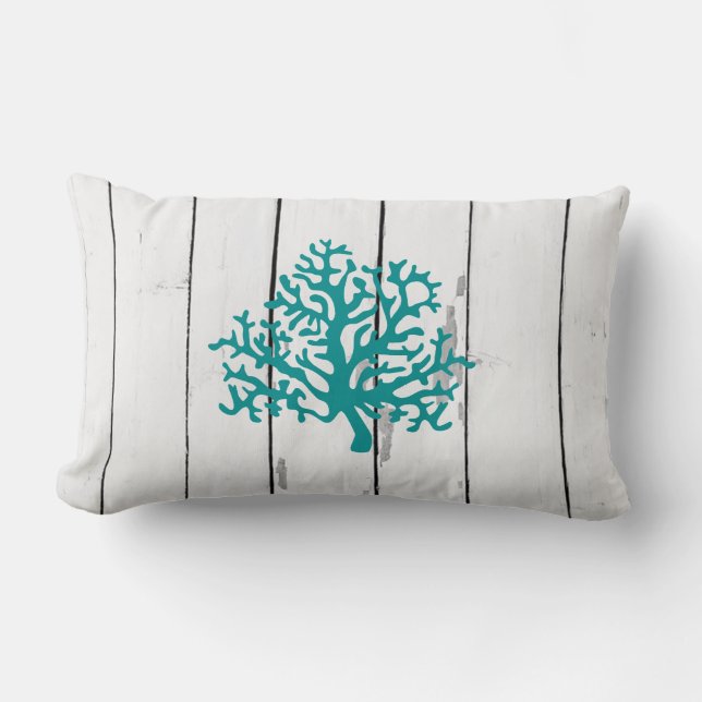 Coussin Rectangle Coral Reef Shiplap Rustic Wood Beach Décor (Recto)