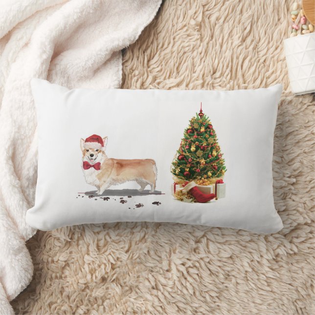 Coussin Rectangle Corgi Noël drôle Chien avec Arbre (Couverture)