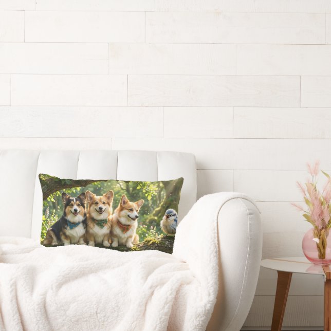 Coussin Rectangle Corgis et oiseau (Canapé)