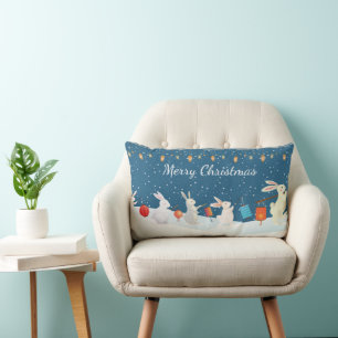 Coussin Rectangle Cortège de lanternes de lapins mignons à travers l