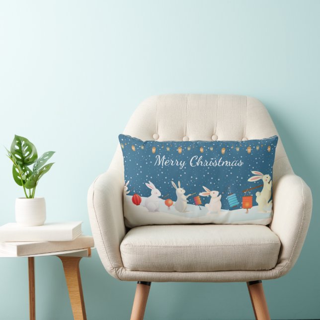 Coussin Rectangle Cortège de lanternes de lapins mignons à travers l (Chaise)