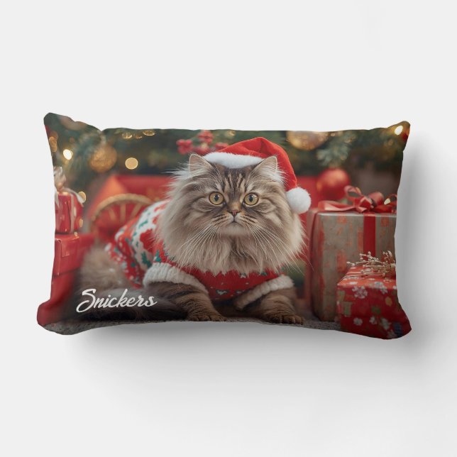 Coussin Rectangle Cosy Maine Coon Chat Noël Personnalisé (Recto)