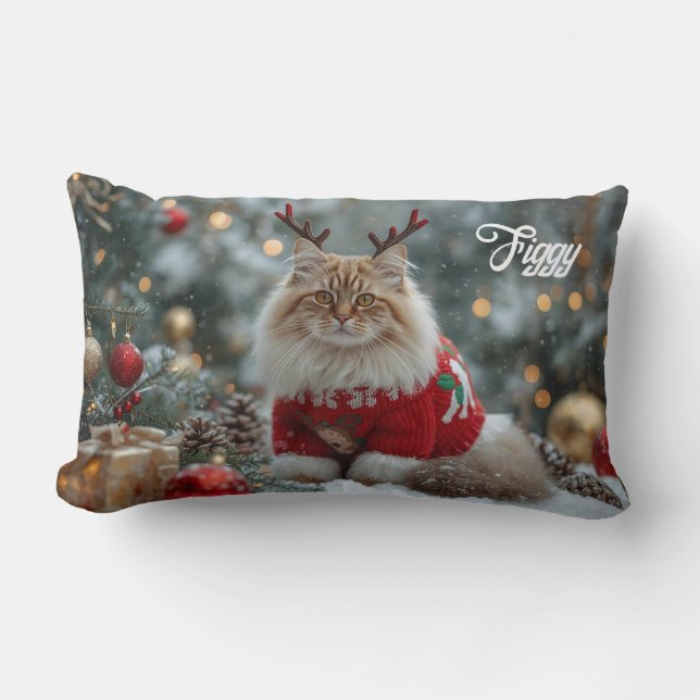 Coussin Rectangle Cosy Norwegian Forest Chat Noël Personnalisé (Recto)