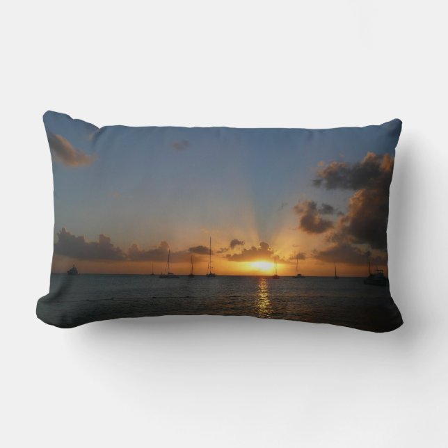 Coussin Rectangle Coucher de soleil avec voiliers Paysage tropical P (Recto)