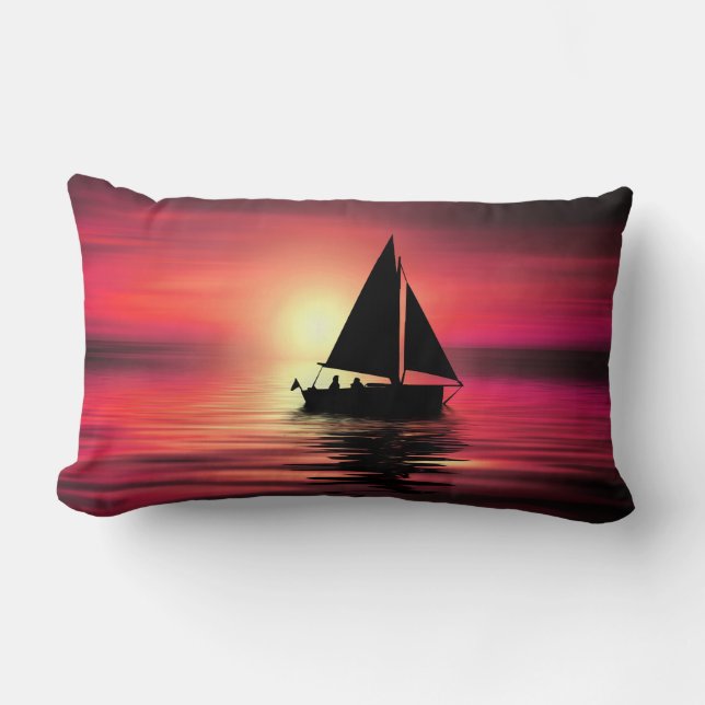 Coussin Rectangle Coucher de soleil, Bateau à voile dans la mer-3918 (Recto)