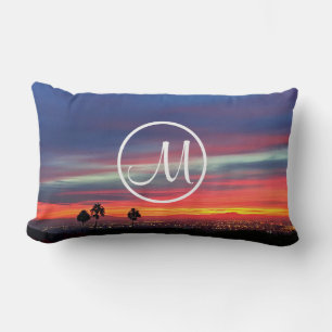 Coussin Rectangle Coucher de soleil bleu orange photo monogramme per