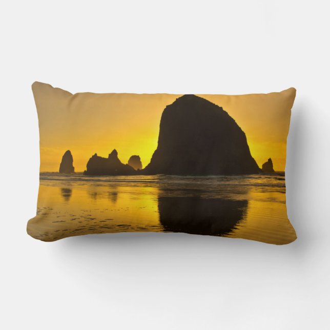 Coussin Rectangle Coucher de soleil, Cannon Beach, Oregon, États-Uni (Recto)