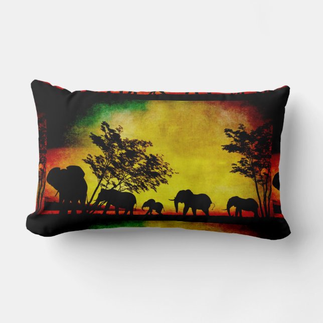 Coussin Rectangle Coucher de soleil des éléphants (Recto)