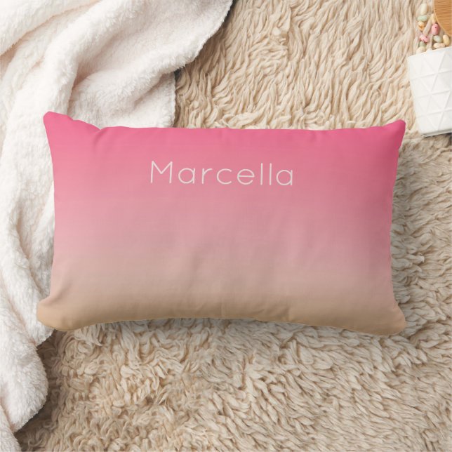 Coussin Rectangle Coucher de soleil orange rose ombré nom personnali (Couverture)