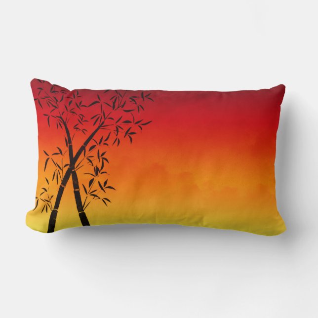Coussin Rectangle Coucher de soleil rouge magnifique Vue sur bambou  (Recto)