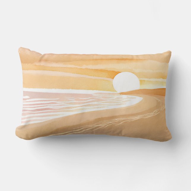 Coussin Rectangle Coucher de soleil sur la plage aquarelle | Beau ja (Recto)