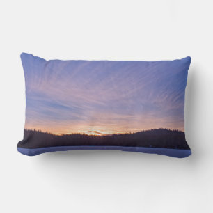 Coussin Rectangle Coucher de soleil sur le lac et les arbres d'hiver