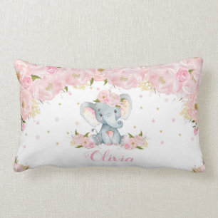 Coussin Rectangle Couleur Florale Rose Cute Éléphant Enfants Décorat