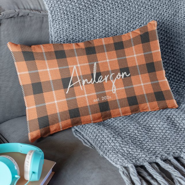 Coussin Rectangle Couleur orange et noire élégante Plaid (Créateur téléchargé)