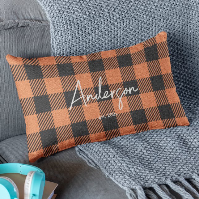 Coussin Rectangle Couleur orange et noire élégante Plaid (Créateur téléchargé)