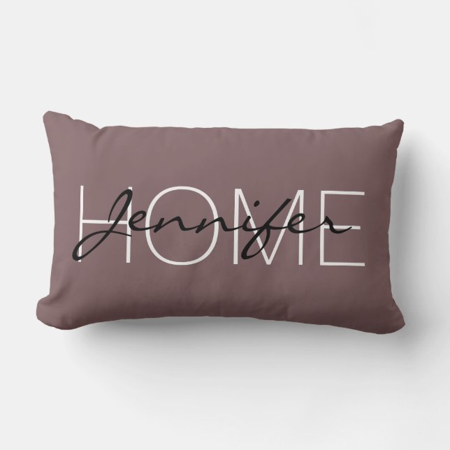 Coussin Rectangle Couleur Taupe profonde monogramme à la maison (Recto)