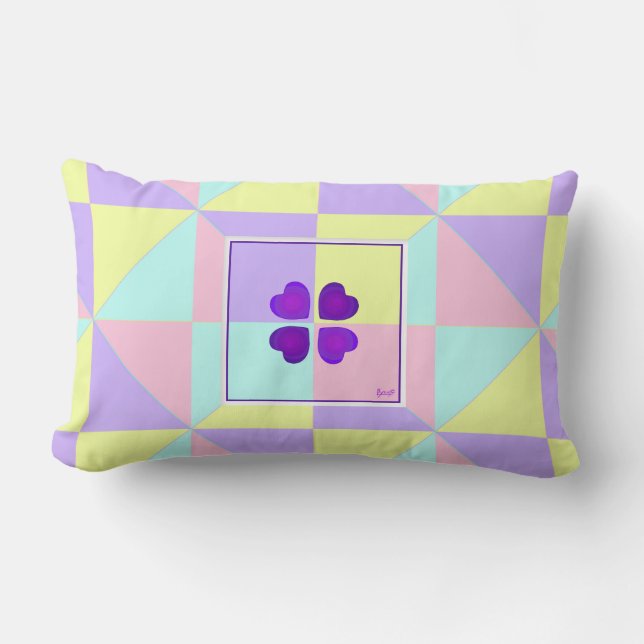 Coussin Rectangle Couleurs pastel & coeurs violets battre (Recto)
