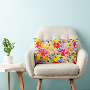 Coussin Rectangle Coupe Gris Orange Floral Jeu d'oreiller