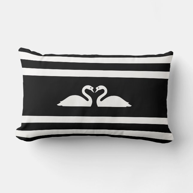Coussin Rectangle Couple de cygne chic moderne sur rayé noir & blanc (Recto)
